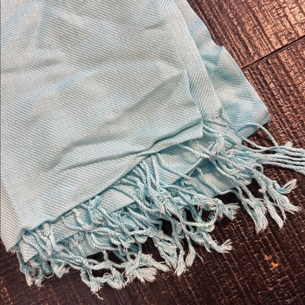 Classic PASHMINA light blue shawl scarf  fringed wrap